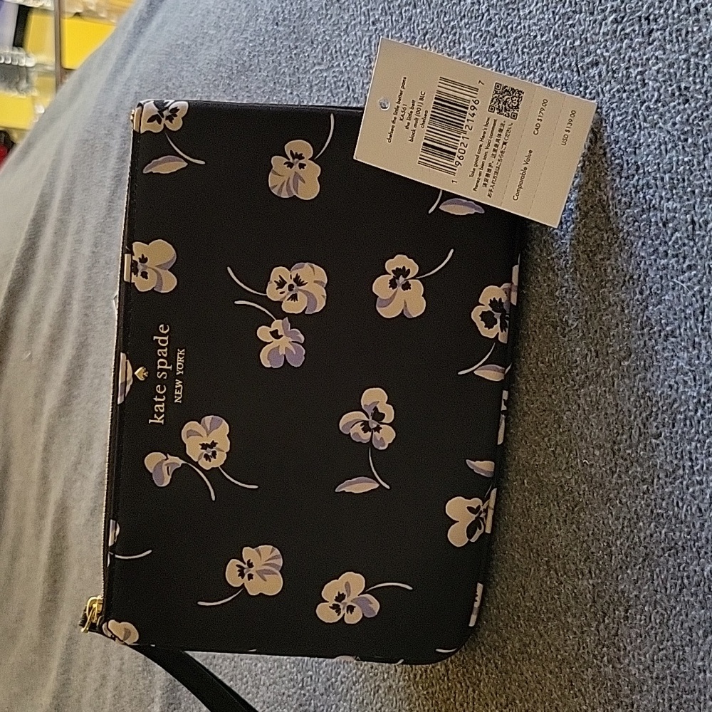 Kate Spade floral double zip nylon & leather large wristlet, NWT... retail $139